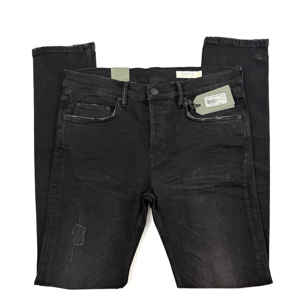 All Saints Kikare Cigarette Skinny Jeans ME071K Black Wash Light Distressed